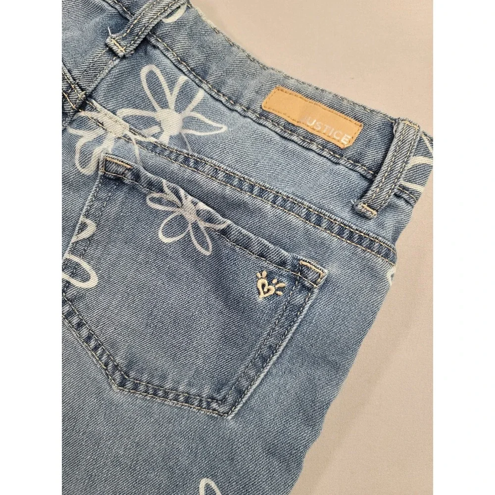 Justice Girls Daisy Print Wide Leg Jeans Size 14 Light Wash Y2K Retro Floral